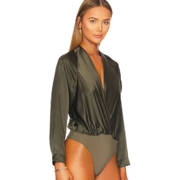 The Sei Long Sleeve Wrap Bodysuit in Army NWT Size 6 - Picture 3 of 5